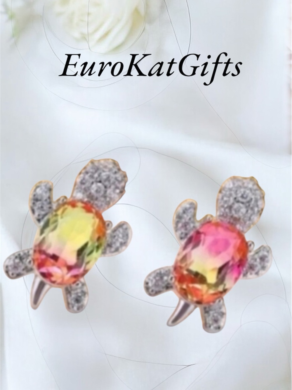Crystal CZ Gemstone Turtle Stud Earrings NEW NWT